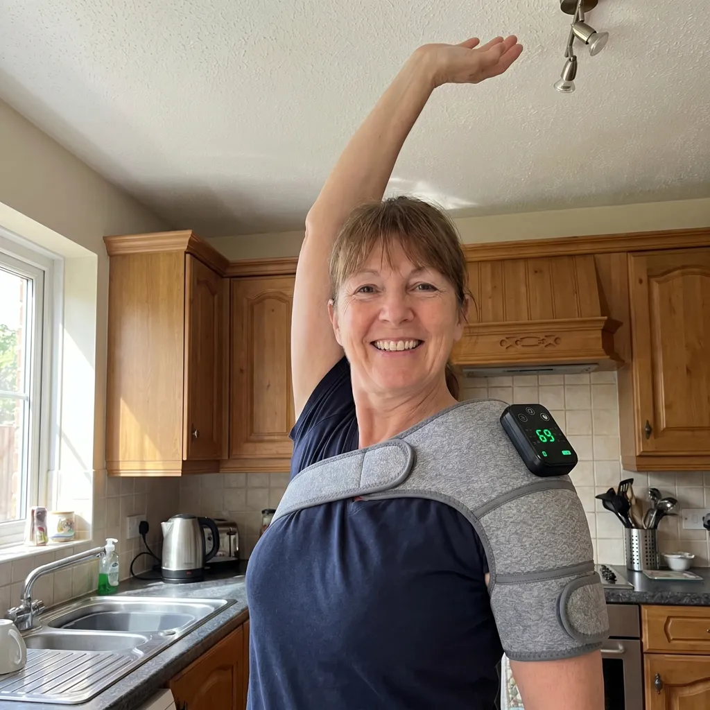 Woman raising her arm overhead while wearing TriRelief